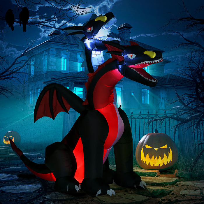 Double-Headed Inflatable Dragon with LED Lighting - 7FT Tall Blow-Up Halloween Decor for Yard, Garden, Lawn - Ideal for Spooky Outdoor or Indoor Festivities