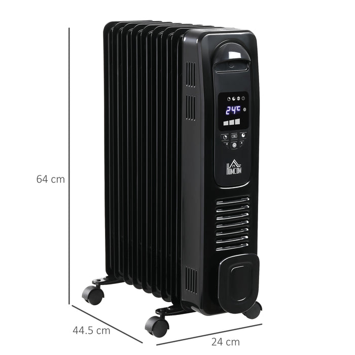 2180W Oil-Filled Radiator - Digital 9-Fin Portable Electric Heater with LED Display, Timer, 3 Heat Settings, Safety Cut-Off, Remote Control - Ideal for Cozy Indoor Heating