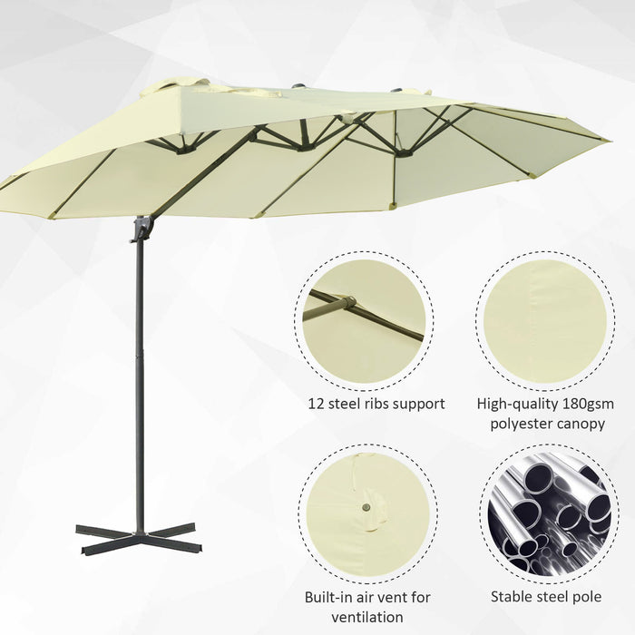 AOSOM Twin Canopy Parasol - Double Patio Umbrella Sun Shade with 12 Steel Ribs & Crank Handle - Durable Outdoor Garden Lift Umbrella for UV Protection & Leisure