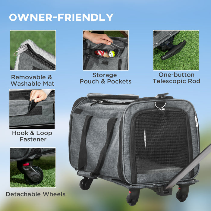 4-in-1 Portable Pet Carrier with Wheels - Telescopic Handle, Foldable Design for Cats and Small Dogs - Ideal for Travel and Mobility Assistance for Pet Owners