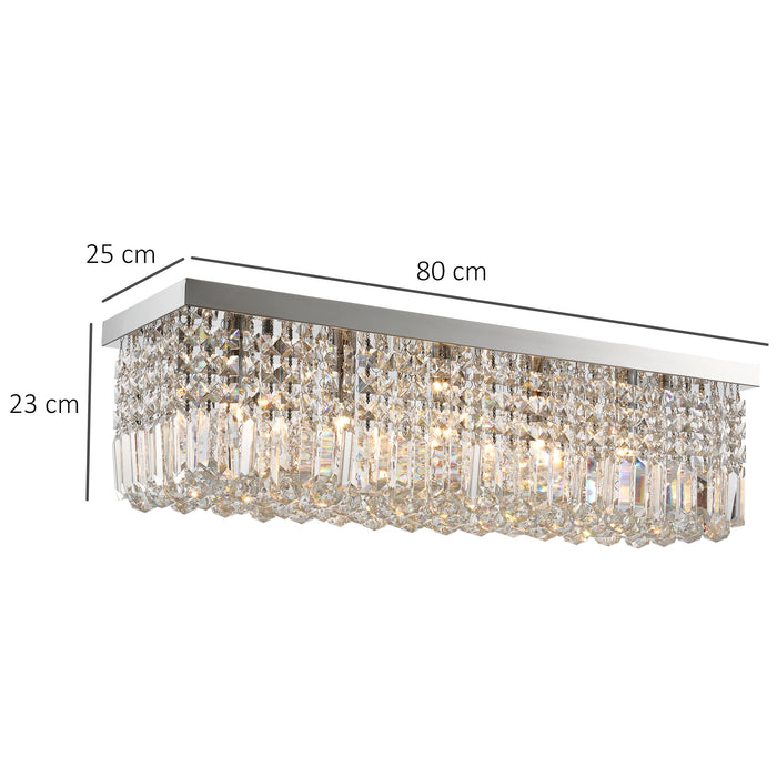 Modern Square Crystal Ceiling Chandelier - E14 Base, Silver Finish, 80x25x23cm for Living & Dining Room Elegance - Ideal Lighting Fixture for Sophisticated Home Ambiance