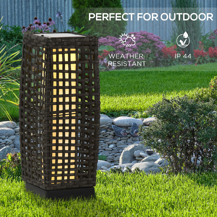Outdoor Rattan Solar Lantern - Eco-Friendly Brushed PE Wicker with Solar-Powered LED, Auto On/Off - Versatile Lighting for Patio, Garden, and Indoor Spaces, Grey