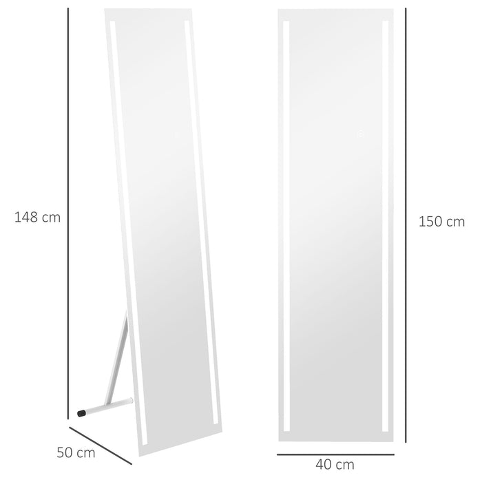LED-Lit Standing Dressing Mirror - Bedroom Wall Mirror with Dimmable & 3-Color Lighting Options - Ideal for Fashion Enthusiasts & Space-Saving Design