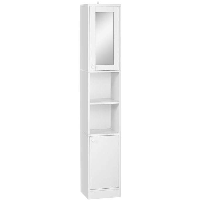 Slimline Freestanding Bathroom Cabinet with Mirror - Tall Storage Unit with Adjustable Shelving - Space-Saving Organizer for Narrow Spaces