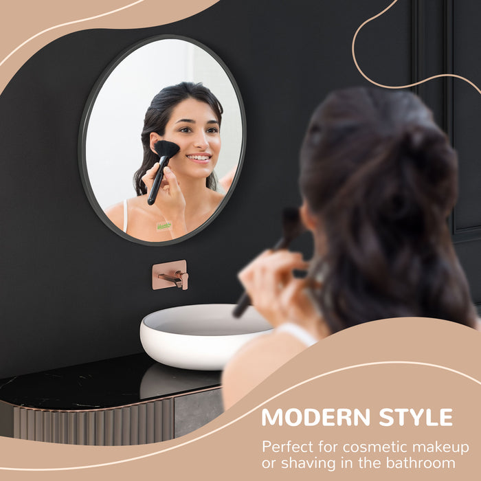 Aluminium-Framed Round Wall Mirror 50x50 cm - Sleek Modern Bathroom & Makeup Accessory, Black - Ideal for Elegant Washrooms and Living Spaces