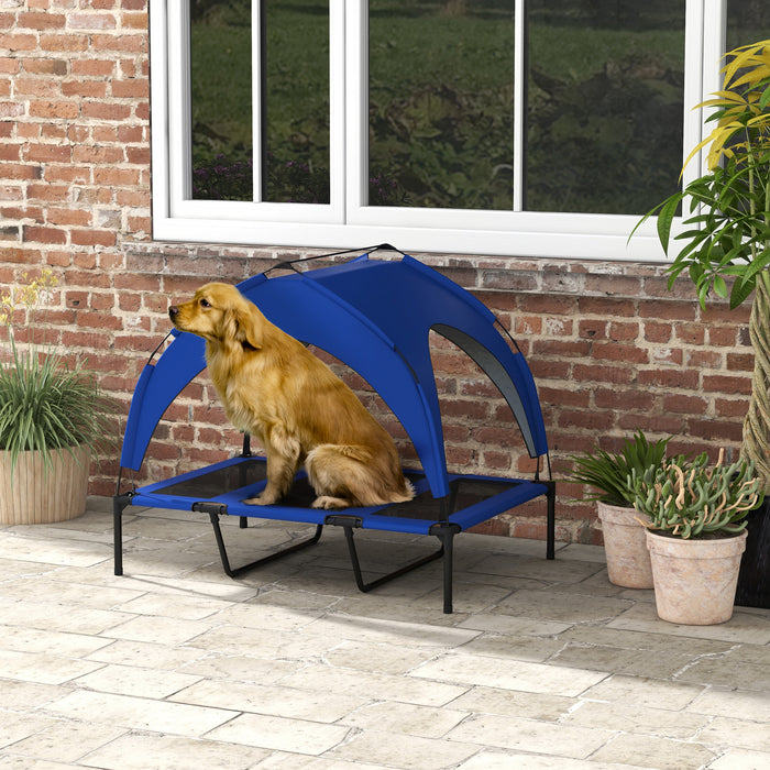 Elevated Dog Bed with Cooling Breathable Mesh - Washable, Durable Design for Large Pets - Ideal Comfort for Hot Weather Conditions, 106x76x94cm, Dark Blue