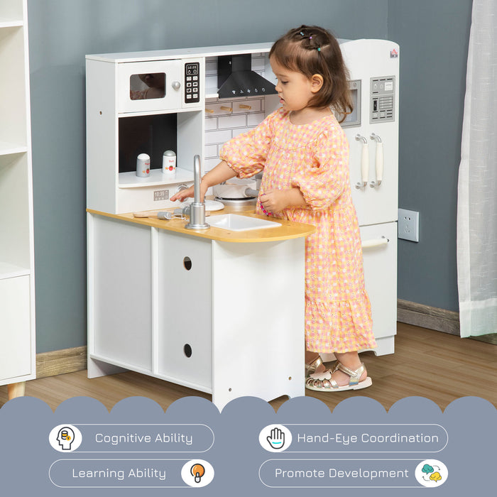 Kids Playtime Chef Station - Wooden Kitchen Playset with Realistic Fridge, Microwave, Oven, and Sink - Encourage Imaginative Play and Cooking Skills for Children