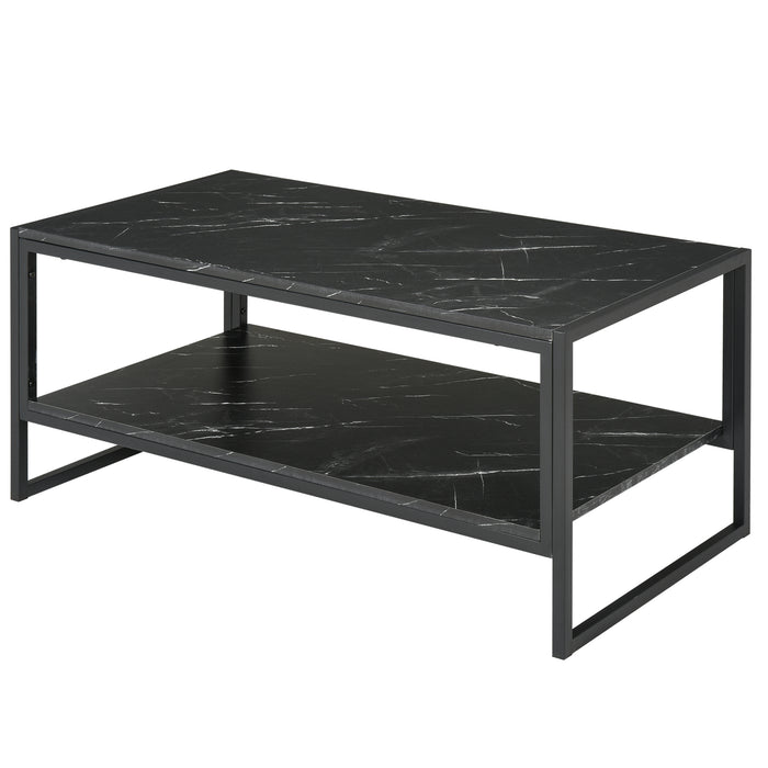 Elegant Two-Tier Marble Print Coffee Table - Sturdy Metal Frame with Protective Foot Pads - Modern Home Display and Storage Solution