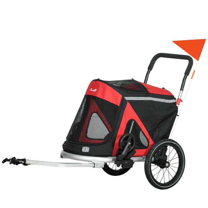 2-in-1 Aluminium Dog Bike Trailer & Pet Stroller - Foldable and Lightweight for Medium-Sized Dogs - Outdoor Adventures in Style with Your Furry Friend, Red Color