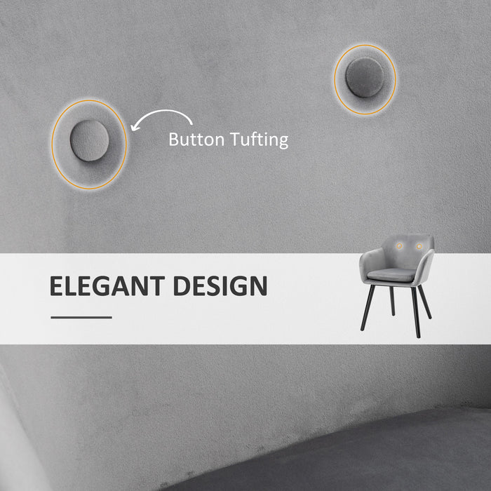 Modern Upholstered Velvet Dining Chairs - Set of 2 with Backrest and Armrests, Comfortable Leisure Seating - Ideal for Home Office, Lounge, or Reception Area, Grey