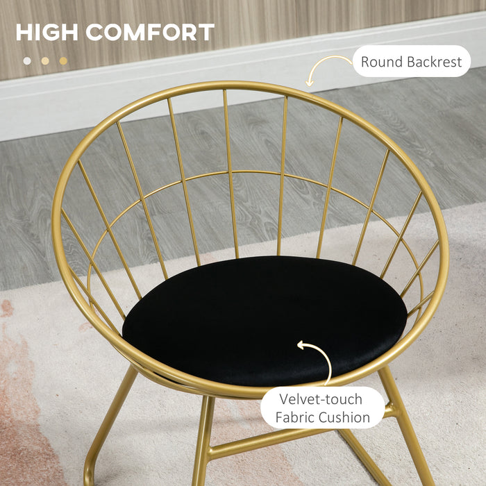 Metal Wire Dining Chair Duo - Velvet Cushion & Round Back Design with Durable Steel Frame - Elegant Seating for Living Room & Bedroom, Gold Finish