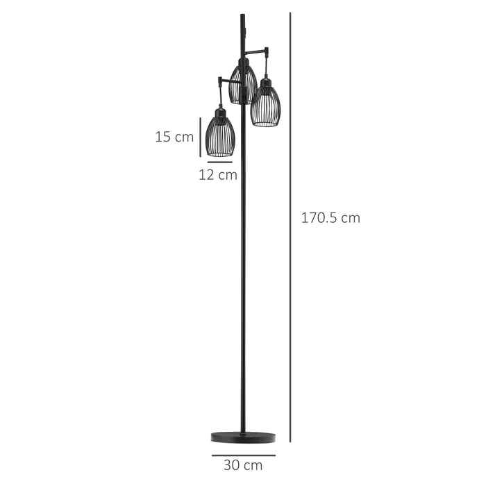 Industrial Metal Floor Lamp with 3 Dimmable Lights - Adjustable Metal Shades, Perfect for Living Room, Bedroom, Dining, Study - Stylish Lighting for Any Room