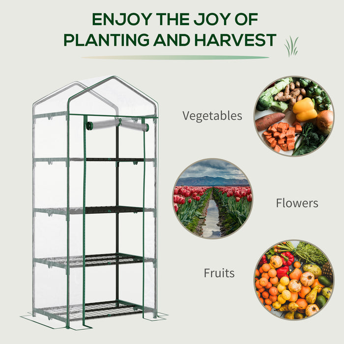 4-Tier Mini Greenhouse - Portable Metal Frame with Clear Transparent Cover, 160H x 70L x 50W cm - Ideal for Growing Plants & Seedling Protection