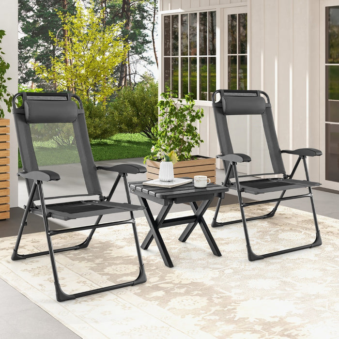 Grey Patio Folding Chairs Set of 2 - With Wide Armrests and 7-Level Adjustable Backrest - Ideal for Camping, Backyard, and Garden Relaxation