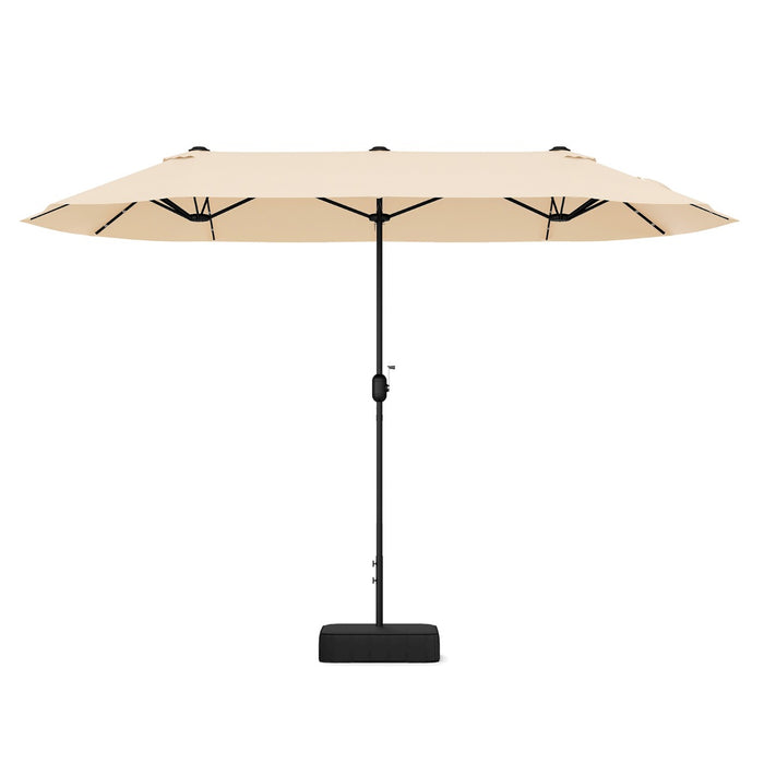 Outdoor Sunshade Solutions - 400cm Double-Sided Beige Patio Umbrella with Solar Lights - Perfect for Outdoor Garden, Patio, and Deck Spaces