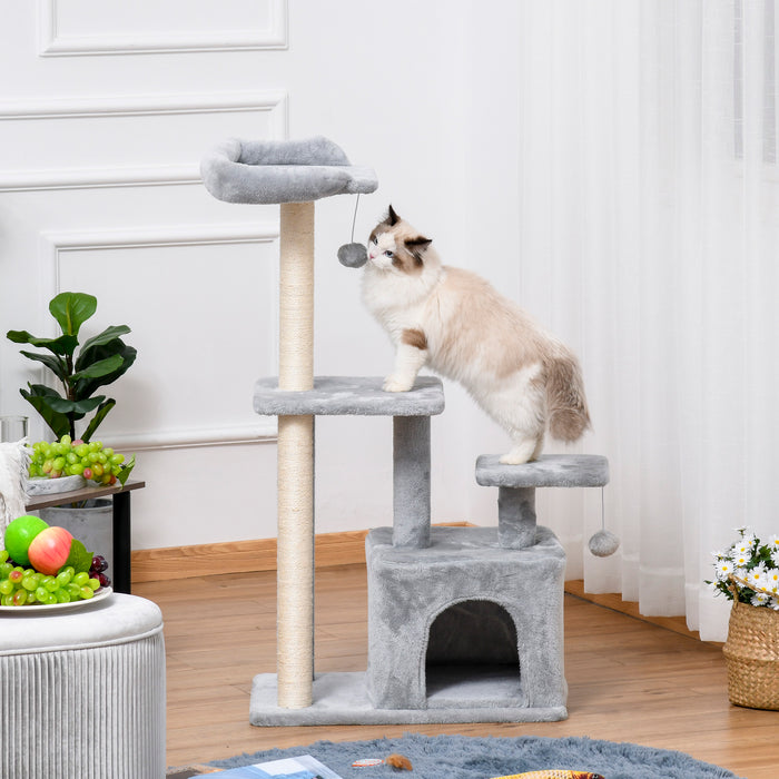 Cat Tree Tower 114cm - Climbing Activity Centre with Sisal Scratching Posts, Perches, and Hanging Ball - Ideal for Kittens and Small Cats's Play and Exercise