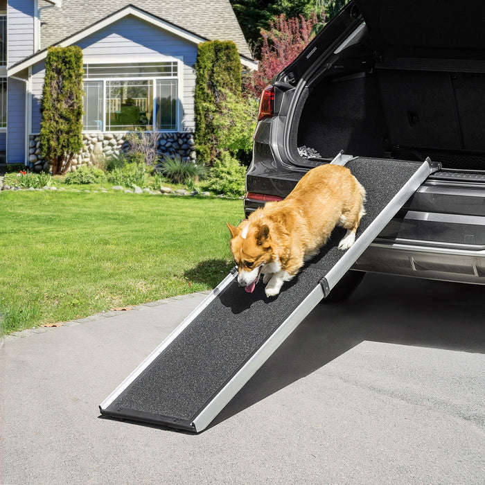 Portable Folding Dog Ramp with Carry Handle - Non-Slip Secure Pet Access for Vehicles, Aluminium Frame - Ideal for Elderly or Injured Pets, Easy Car Entry