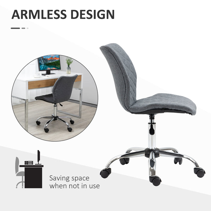 Mid Back Swivel Chair - 360° Rotating, Height Adjustable with Thick Sponge Padding, Linen Fabric in Grey - Ideal for Comfortable Home Office Seating