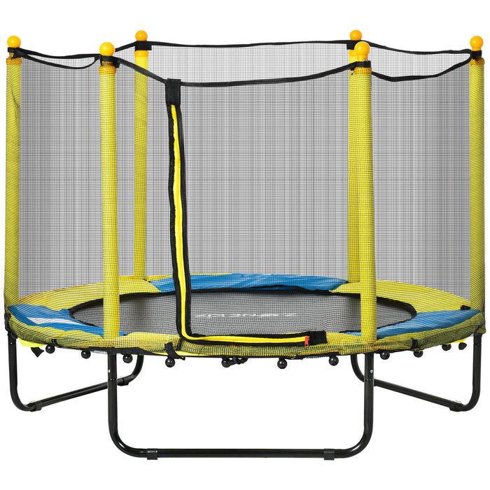 55 Inch Children's Indoor Trampoline with Safety Enclosure - Durable Jumping Mat with Protective Pads, Ideal for Ages 1-10 - Fun Exercise and Activity for Young Kids