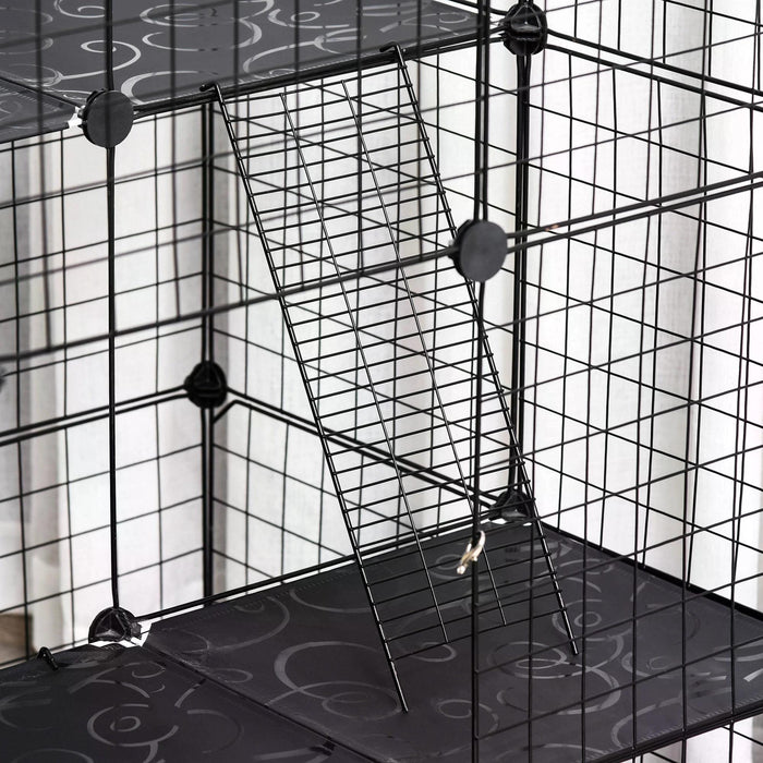 PawHut 39-Panel Metal Wire Small Pet Playpen - DIY Enclosure with 3 Access Doors and 2 Ramps - Ideal for Kitten, Bunny, Chinchilla, and Mink Safety