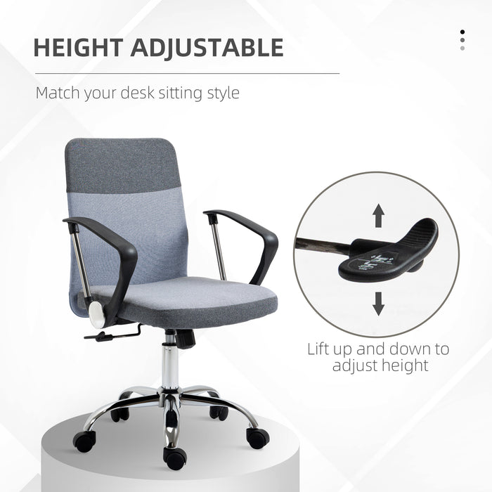 Ergonomic Swivel Chair in Grey Linen Fabric - Adjustable Office, Computer, and Study Chair with Wheels - Ideal for Comfortable Seating & Home Office Ergonomics