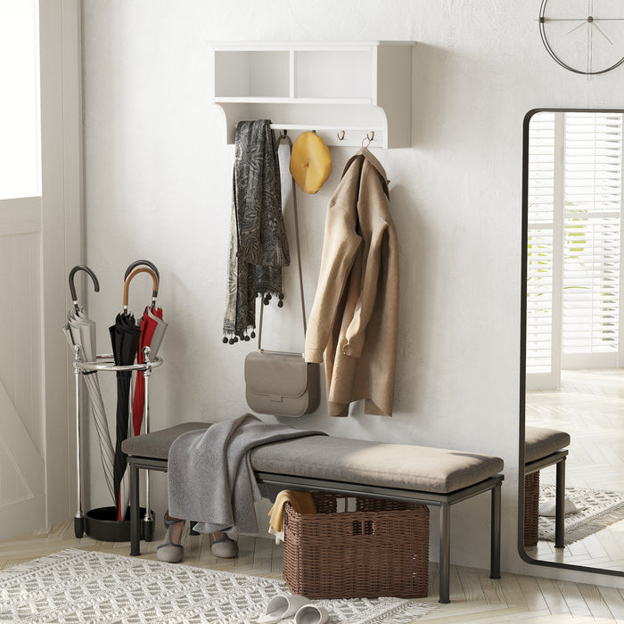 Wall-Mounted Entryway Coat Rack - White Shelf with Wicker Baskets and Hooks, 2-Basket Organizer - Perfect Storage Solution for Home Organization