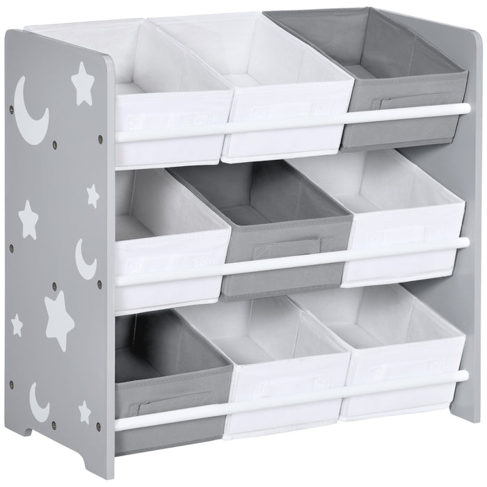 9-Bin Kids Storage Organizer - Removable Baskets and Bookshelf Combo for Nursery & Playroom - Space-Saving Toy Box and Shelving Unit in Grey