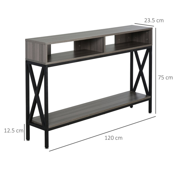 3-Compartment Console Table - Metal Frame with Adjustable Feet for Home and Office - Stylish Storage and Display Solution for Living Room