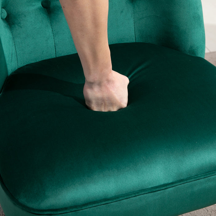 Velvet Wingback Accent Chair - Button Tufted, Rubber Wood Legs, Stylish Dark Green - Elegant Seating for Living Room and Bedroom