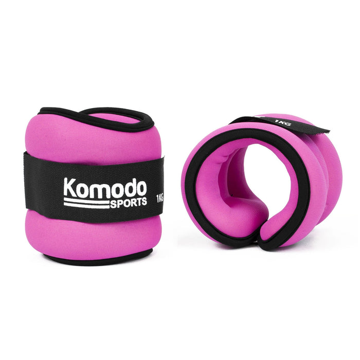 Pink Neoprene Ankle Weights, 2 kg Pair - Adjustable Training Wrist/Ankle Weights - Ideal for Fitness, Walking, Jogging