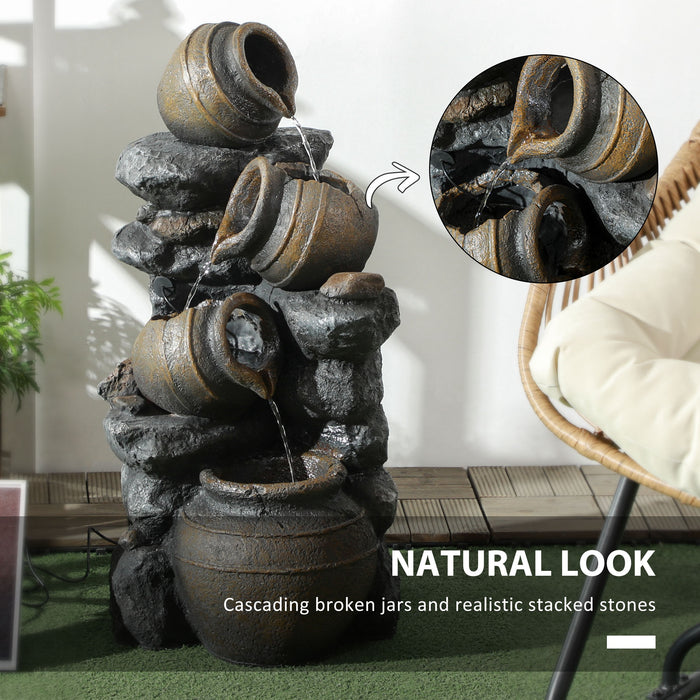 Solar-Powered 4-Tier Jar Fountain with LED Illumination - Cascading Waterfall Feature with Pump for Garden & Patio - Eco-Friendly Indoor/Outdoor Decor, 72cm Tall