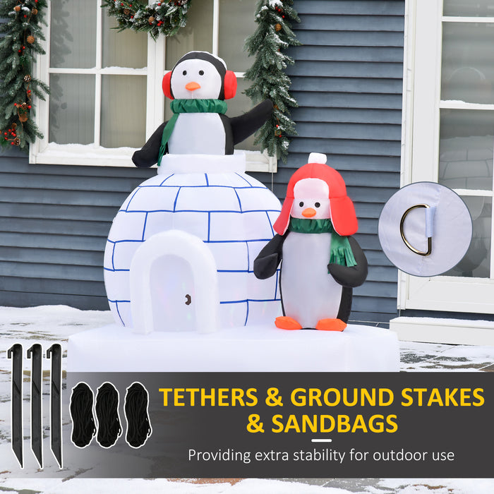 Inflatable Christmas Display with Two Penguins and Ice House - 1.5m Tall, LED-Illuminated Holiday Decor for Home and Garden - Ideal for Festive Lawn and Indoor Decoration