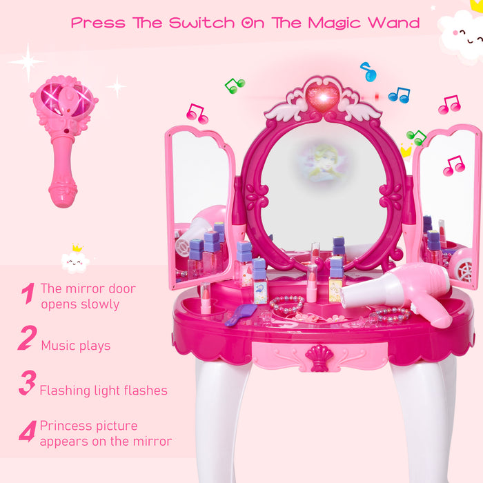 Kids' Pretend Play Vanity Set - Interactive Plastic Dressing Table with Sound Effects, Pink - Enhances Creativity and Role-Playing Skills for Children