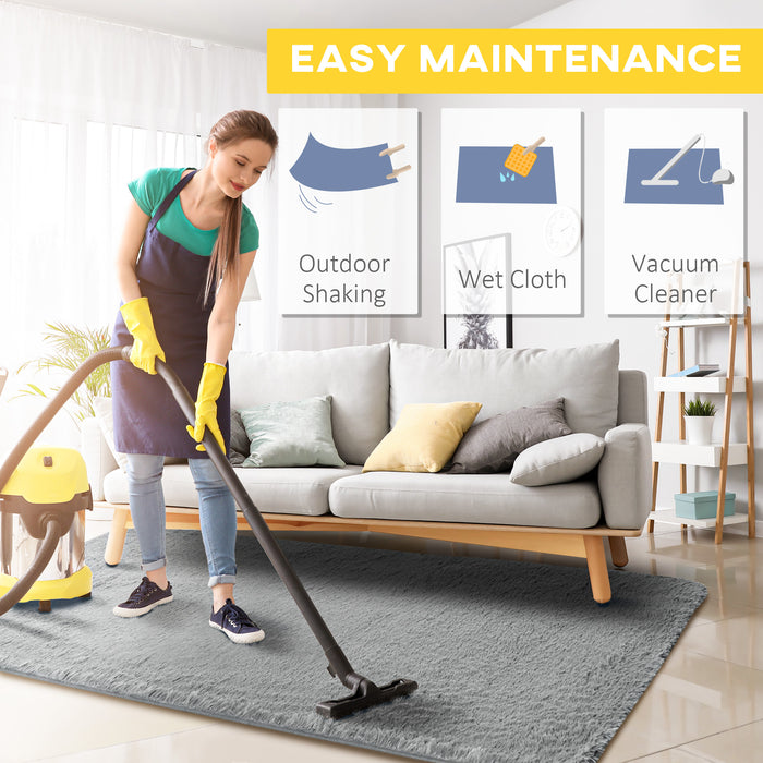 Luxurious Grey Fluffy Shag Rug - Plush Carpet for Living Room, Bedroom, Dining Area, 120x200 cm - Cozy Home Decor and Comfort Underfoot