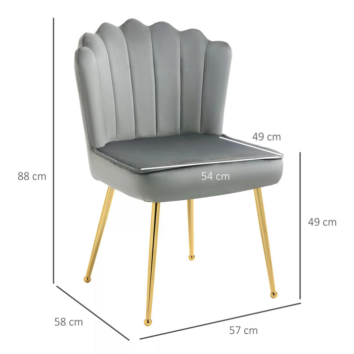 Velvet-Feel Shell Accent Chair - Luxurious Glam Vanity Seat with Metal Legs and Comfort Padding for Bedroom & Lounge - Stylish Makeup Chair in Grey for Elegant Home Decor