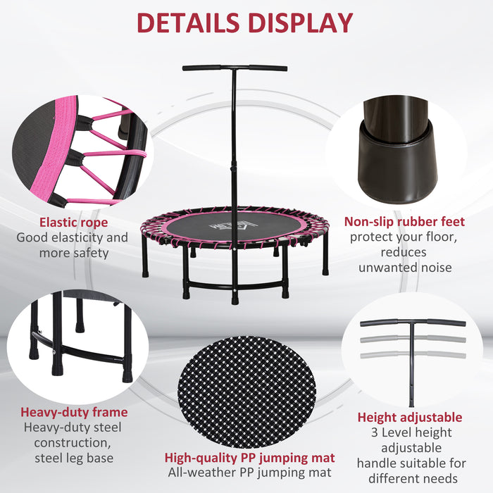 45" Round Mini Trampoline Rebounder with Adjustable Handle - Indoor/Outdoor Jumping Fitness Equipment in Pink - Ideal for Kids and Adult Exercise