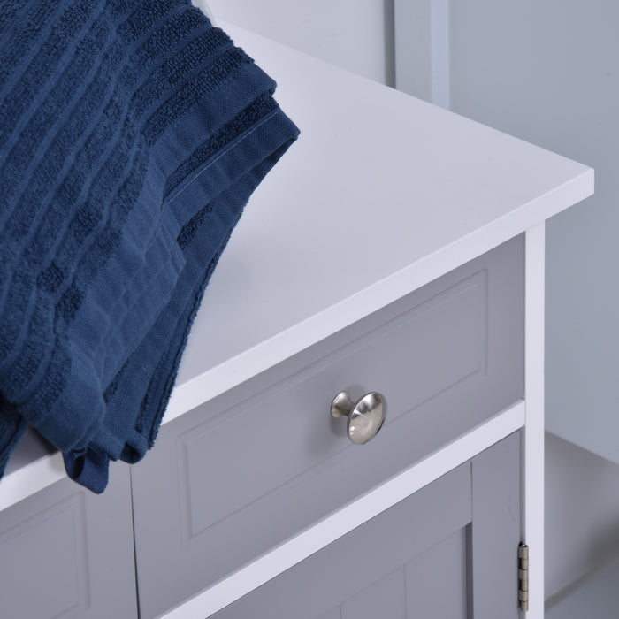 Free-Standing Bathroom Storage Cabinet - 2 Drawers, Adjustable Shelf, Metal Handles, 75x60 cm in Grey and White - Ideal for Organizing Bathroom Essentials