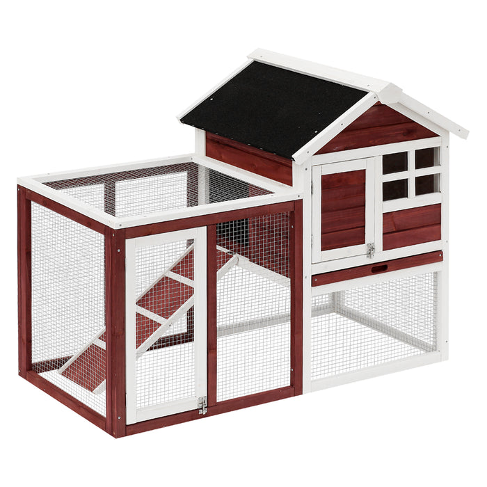 Wooden Rabbit Hutch 122 - Waterproof Asphalt Roof, Outdoor Fun Run, Removable Tray & Ramp - Ideal Bunny Sanctuary for Garden or Backyard