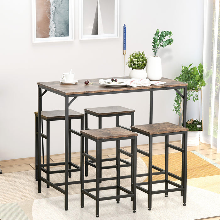 Industrial-Style Rectangular Bar Table Set - Includes 4 Stools, Perfect for Dining Room or Kitchen - Space-Saving Dinette Solution