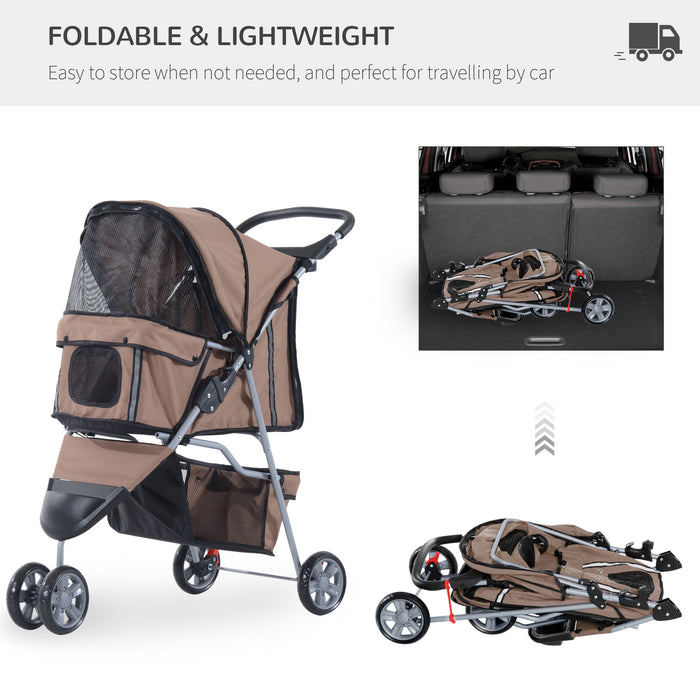 Folding Pet Stroller with Canopy for Small Pets - Easy-Travel Dog and Cat Pushchair with Cup Holder, Undercarriage Basket & Safety Reflective Strips - Convenient for Mini Dog Owners & Urban Cat Lovers