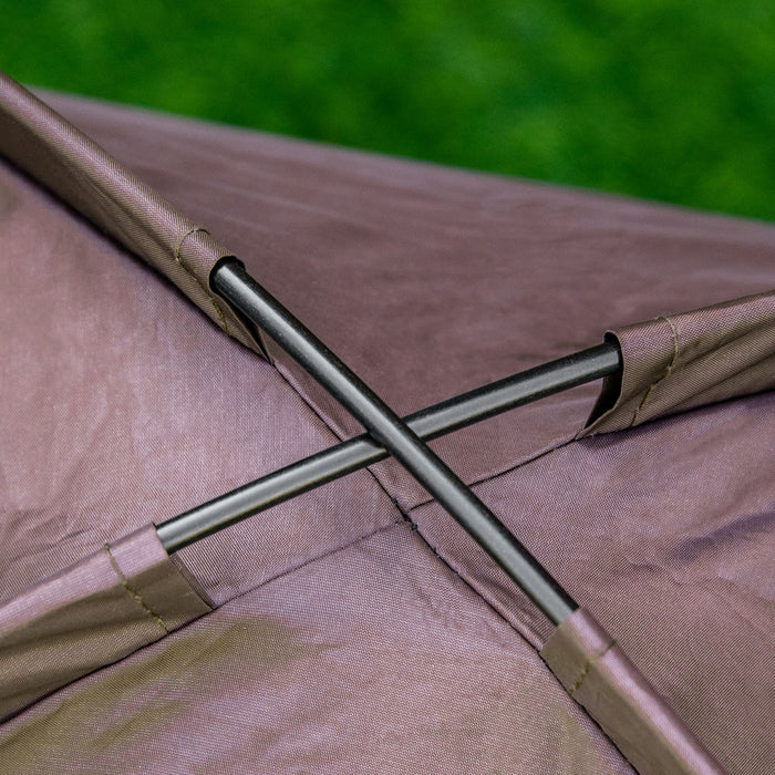 Elevated Pet Cot with UV Protection Canopy - Waterproof & Breathable Mesh Raised Dog Bed, Coffee - Ideal for Small Dogs, Outdoor/Indoor Comfort, 61x46x62cm