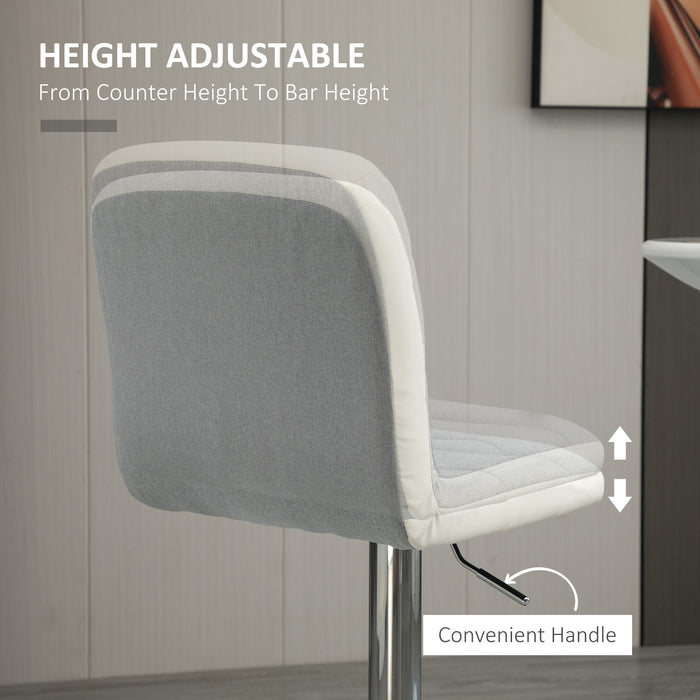 Set of 2 Armless Light Grey Bar Chairs - Adjustable Height with Upholstered Swivel Seats - Ideal for Home Bar or Kitchen Counter Seating