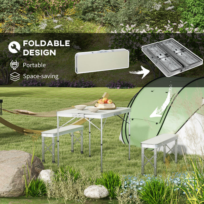 Foldable Aluminium Picnic Table Set - Lightweight Camping Furniture with 2 Benches - Ideal for Outdoor Parties, BBQs, and Garden Gatherings