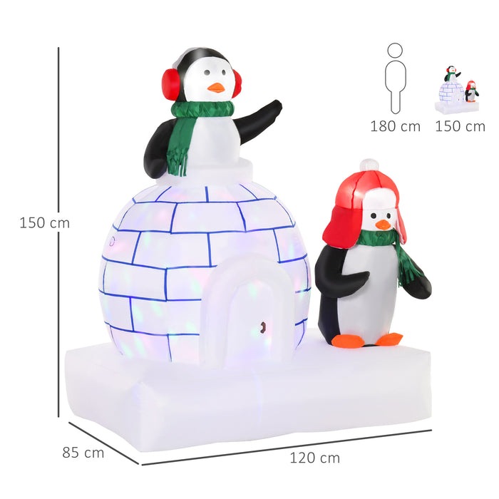 Inflatable Christmas Display with Two Penguins and Ice House - 1.5m Tall, LED-Illuminated Holiday Decor for Home and Garden - Ideal for Festive Lawn and Indoor Decoration