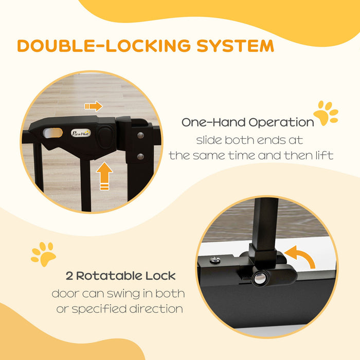 Adjustable Metal Dog Gate, 74-80cm Width - Black Safety Barrier for Pets - Ideal for Indoor Use to Keep Dogs Contained