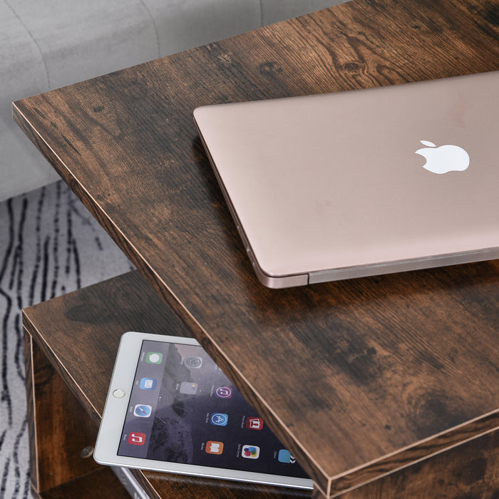 2-Tier S-Shaped Coffee End Table - Storage Shelves Organizer for Versatile Home Office Use, Natural Finish - Space-Saving Design Perfect for Living Rooms and Small Spaces