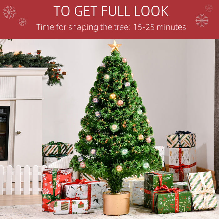 3FT Prelit Fiber Optic Artificial Christmas Tree - Gold Stand, Indoor Holiday Home Xmas Decor, Green - Ideal for Festive Space-Saving Display