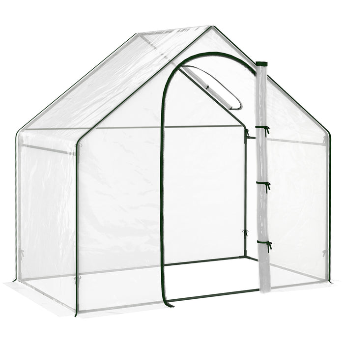 PVC Walk-In Greenhouse with Steel Frame - Outdoor Garden Flower Planter with Zippered Door and Window, 180x100x168 cm, White - Ideal for Plant Protection and Growth Optimization