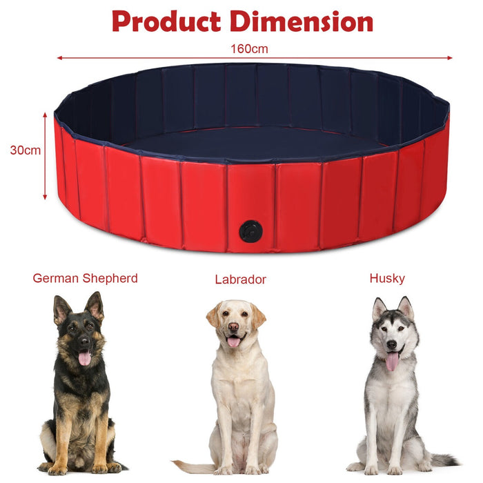 XXL - Foldable Pet Bath Swimming Pool with Rotatable Drain Valve in Red - Ideal for large breed dogs and pets needing outdoor water fun or cleaning