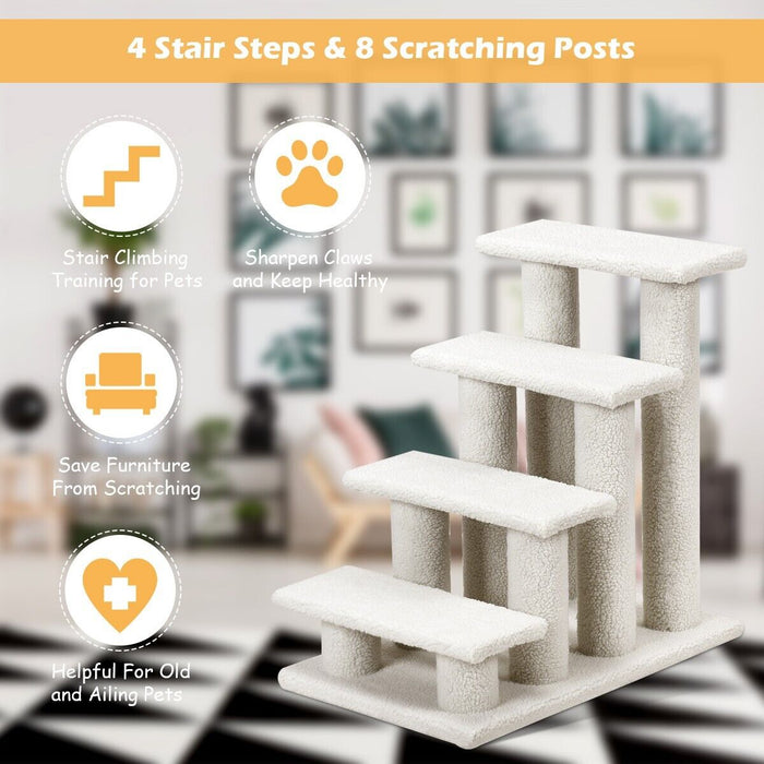4-Step Pet Ladder - Carpeted Climb Aid in Grey for Cats and Dogs - Solutions for Easy Climbing for Elderly and Small Pets